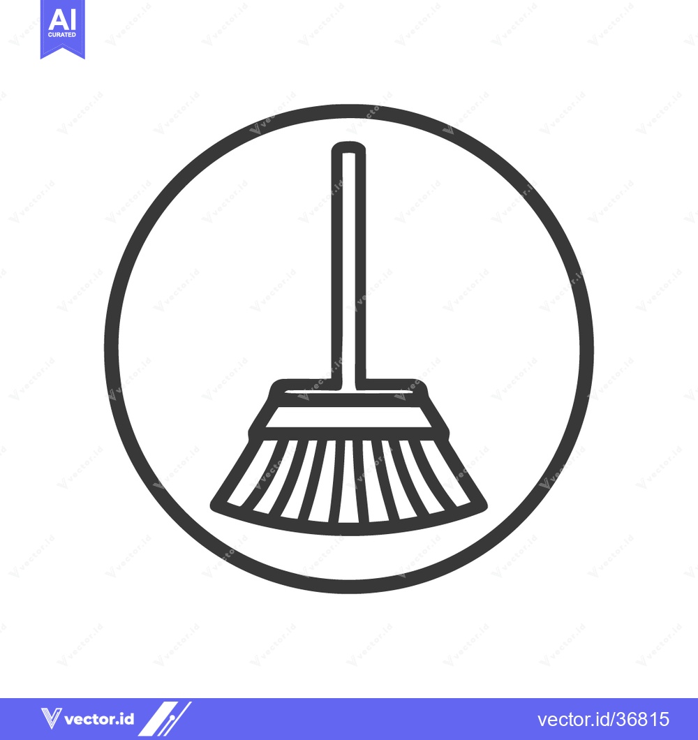 Premium Vector of Broom Icon: Minimalist Black and White Cleaning Symbol in Circle