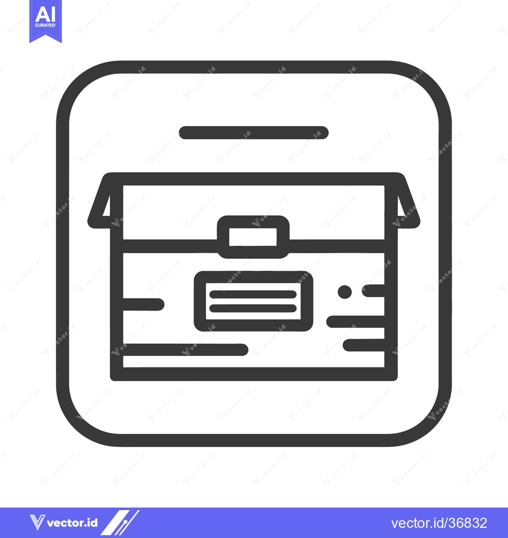 Premium Vector dari Open cardboard package icon with label placed in square frame