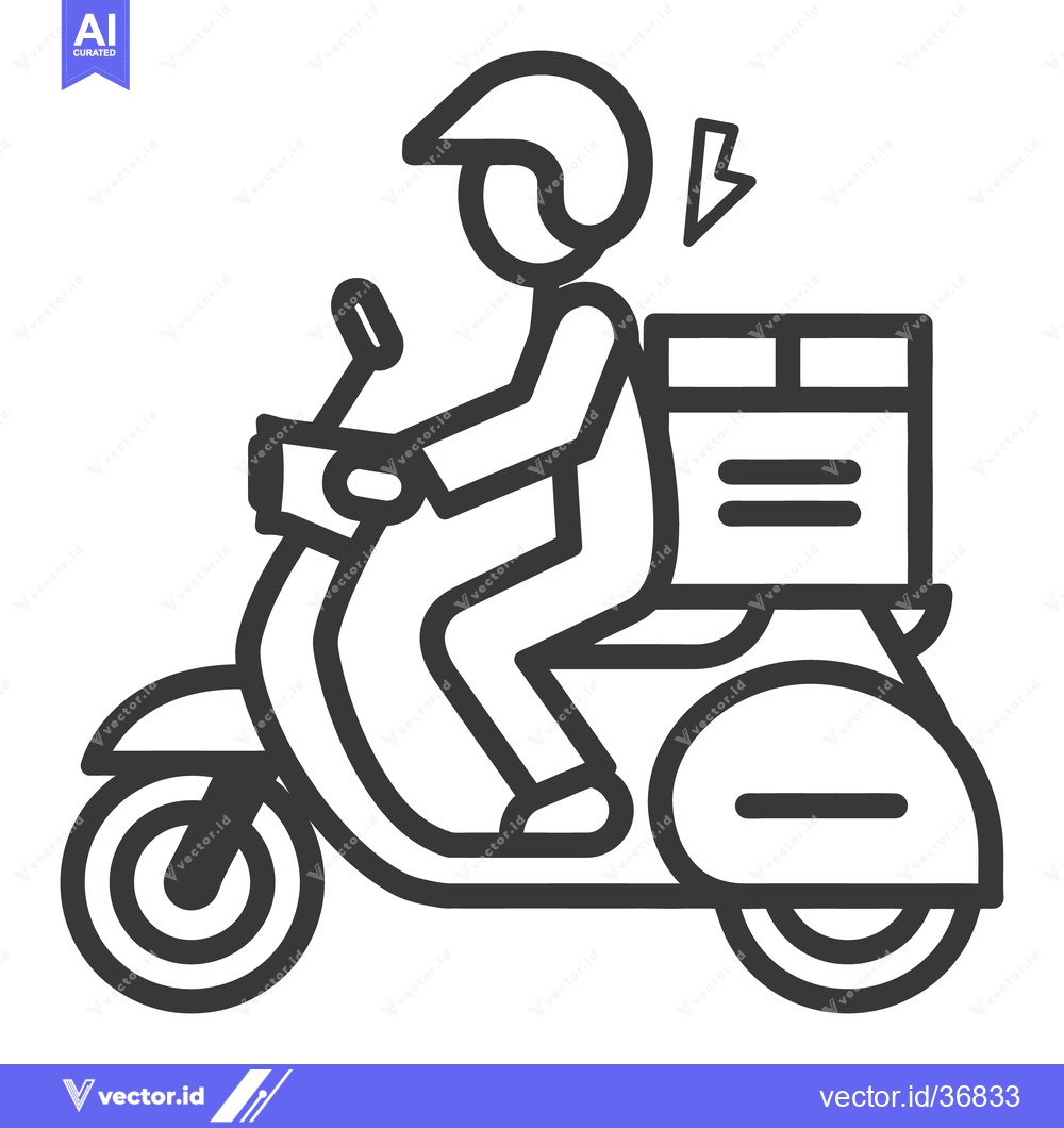 Premium Vector of A delivery person on a scooter carrying a box is shown here