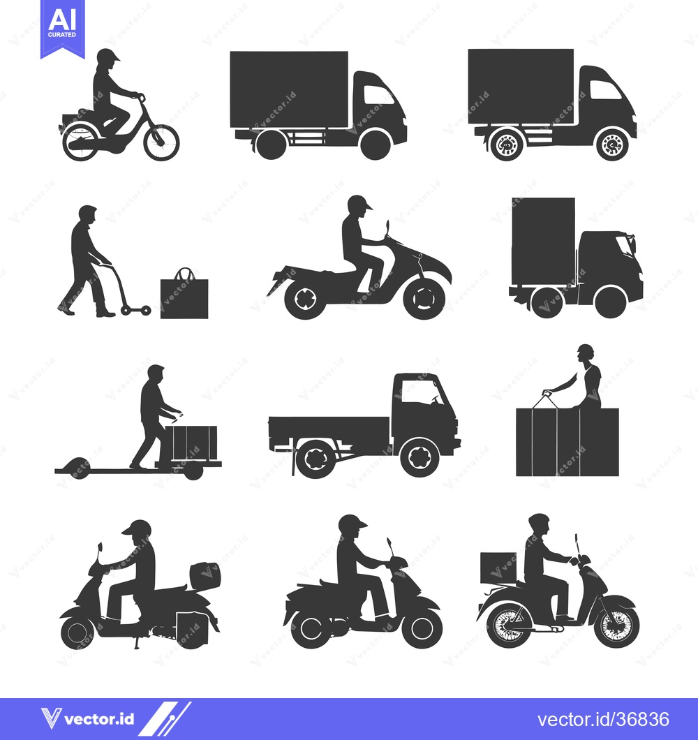 Premium Vector dari Delivery Methods: A Collection of Black Silhouettes of Vehicles and Pe