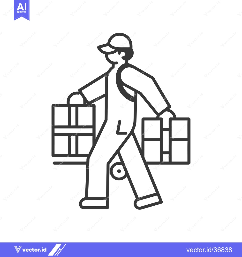Premium Vector dari Delivery Person Carrying Two Boxes With Wheels