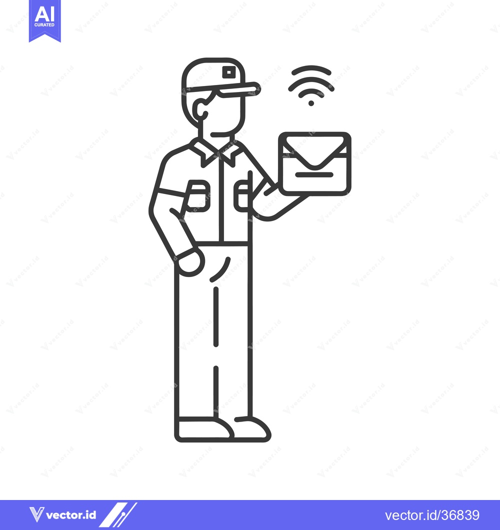 Premium Vector of Delivery person holding a package with a wifi symbol above it