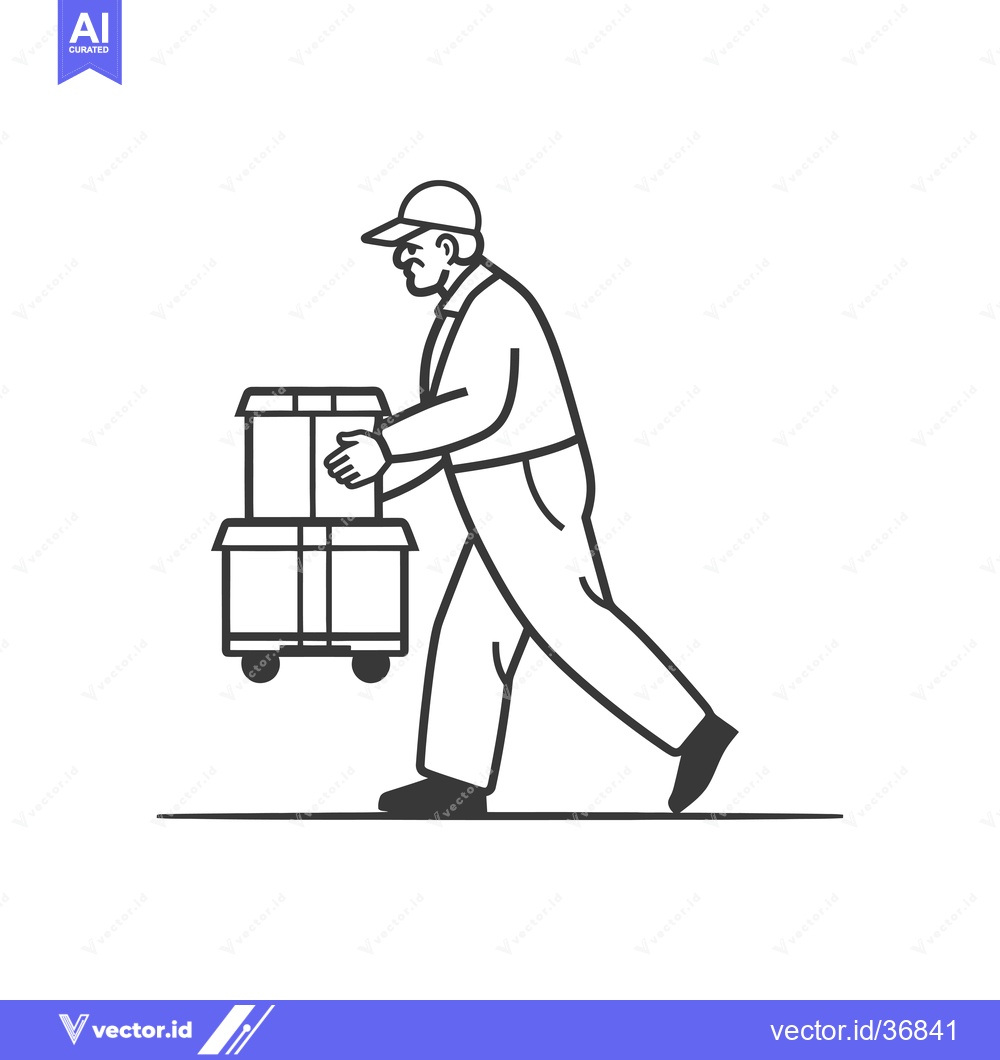 Premium Vector dari Delivery Person Pushing a Cart of Packages