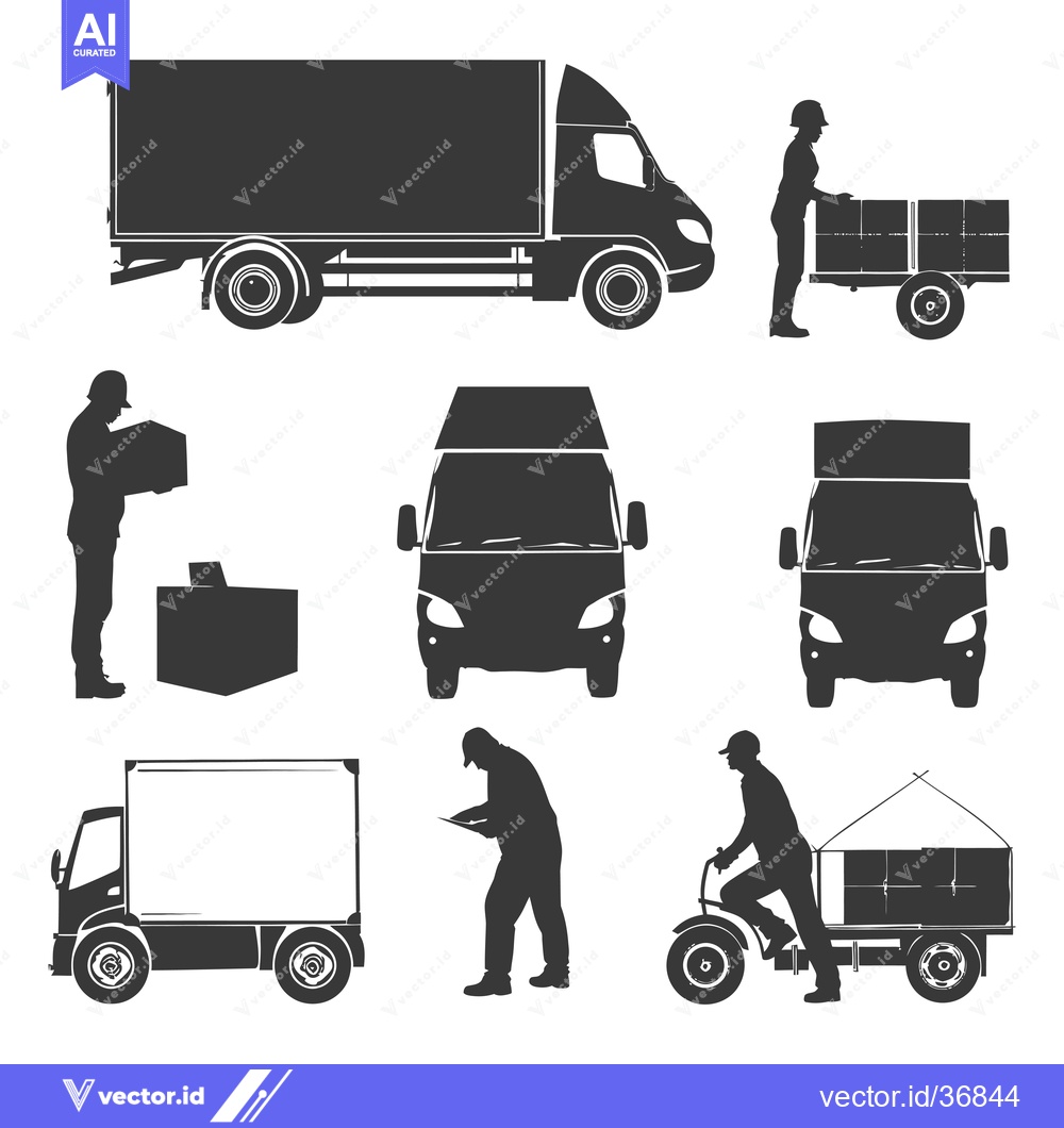 Premium Vector dari Delivery Service with Trucks, Workers, and Cargo