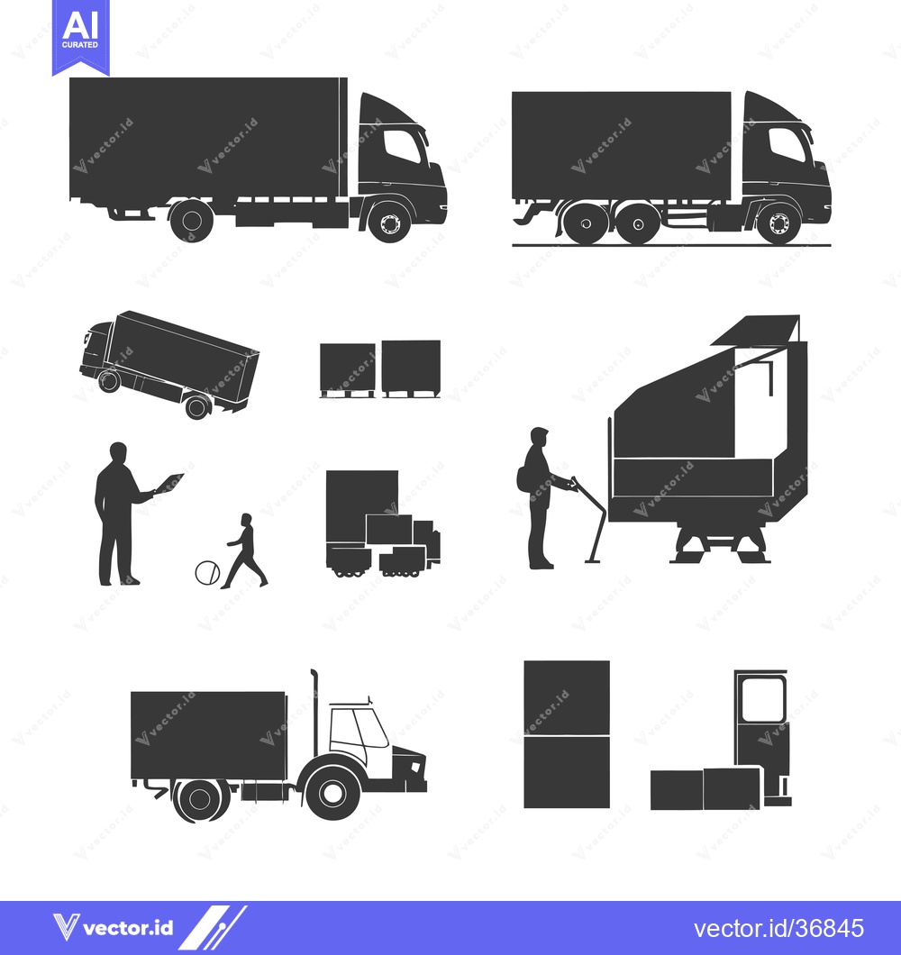 Premium Vector of Delivery Truck and Box Silhouettes with Loading Workers