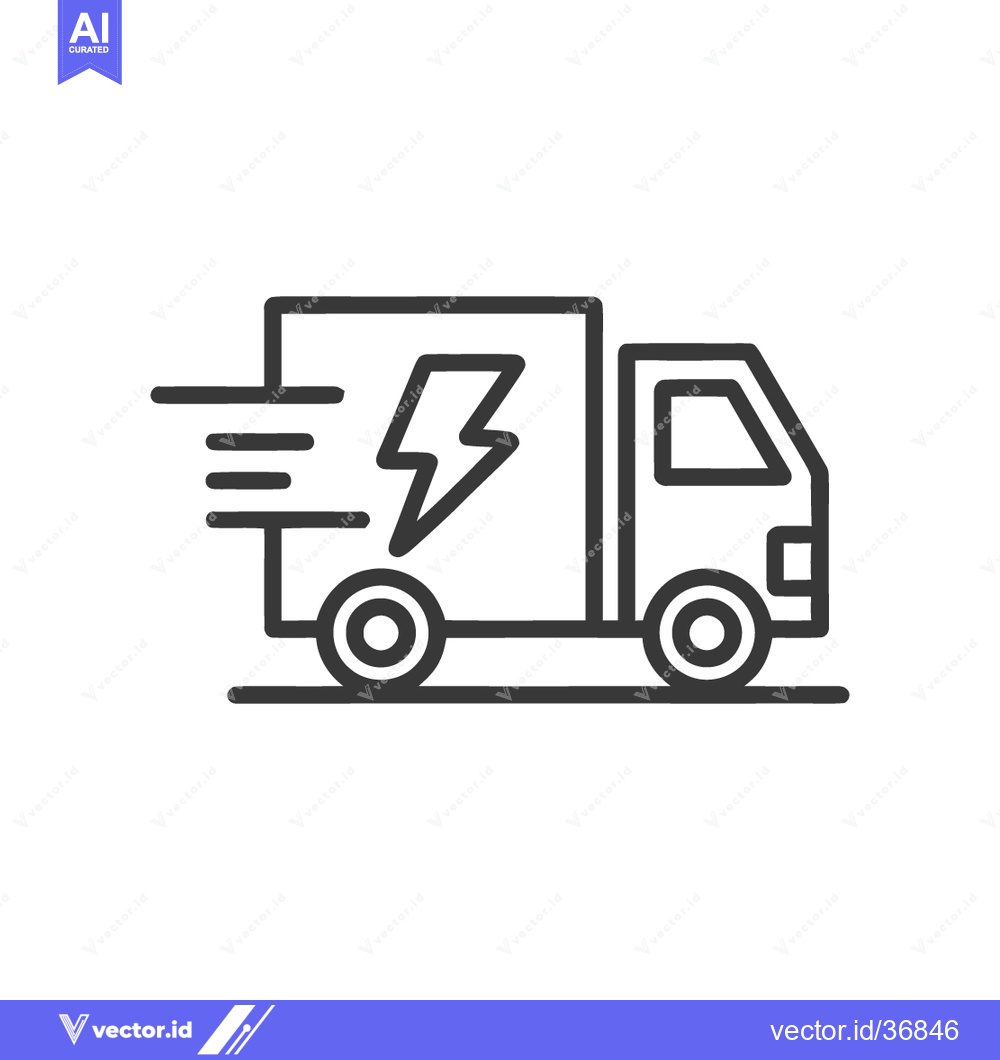 Premium Vector of Fast Electric Delivery Truck Icon: Modern Line Art Symbol for Express