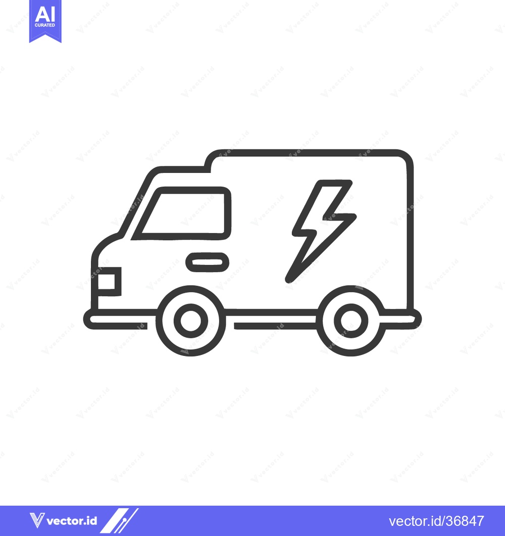Premium Vector of Electric Van Icon: Minimalist Line Art with Lightning Bolt Symbol