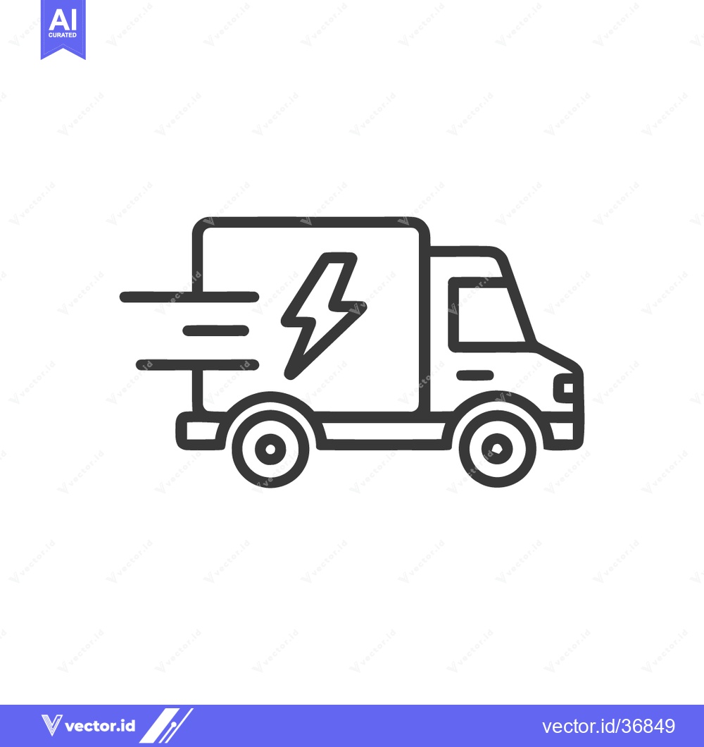 Premium Vector of Electric Delivery Truck Icon: Modern Line Art Symbolizing Fast, Eco-Fr