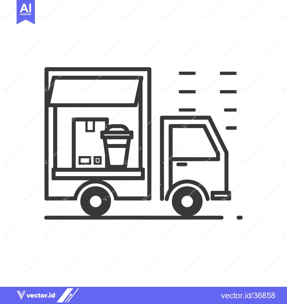 Premium Vector dari Delivery Truck with Cardboard Box and Cup Icon
