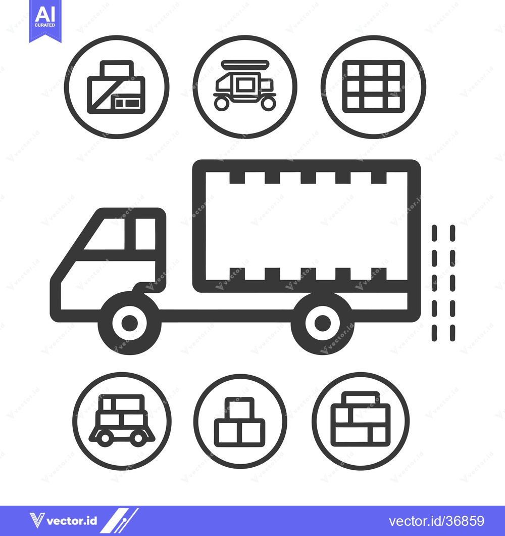 Premium Vector dari Delivery Truck with Cargo and Related Icons
