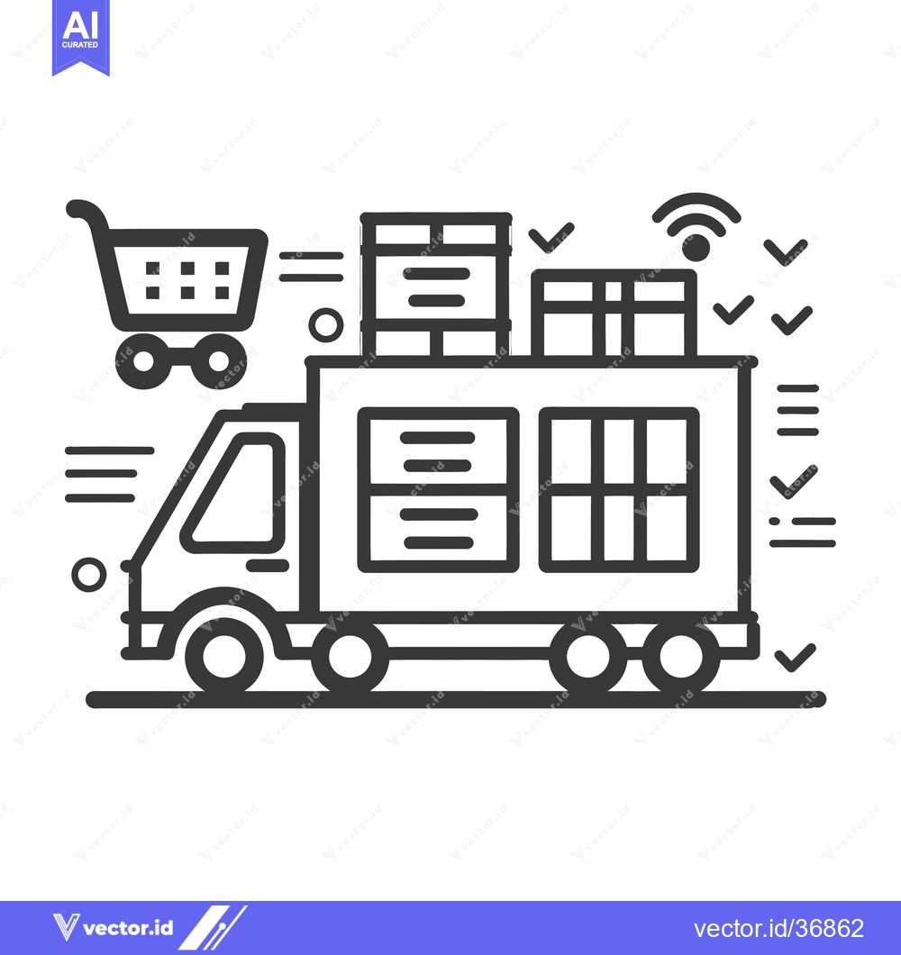 Premium Vector dari Delivery Truck with Packages and Shopping Cart Icon