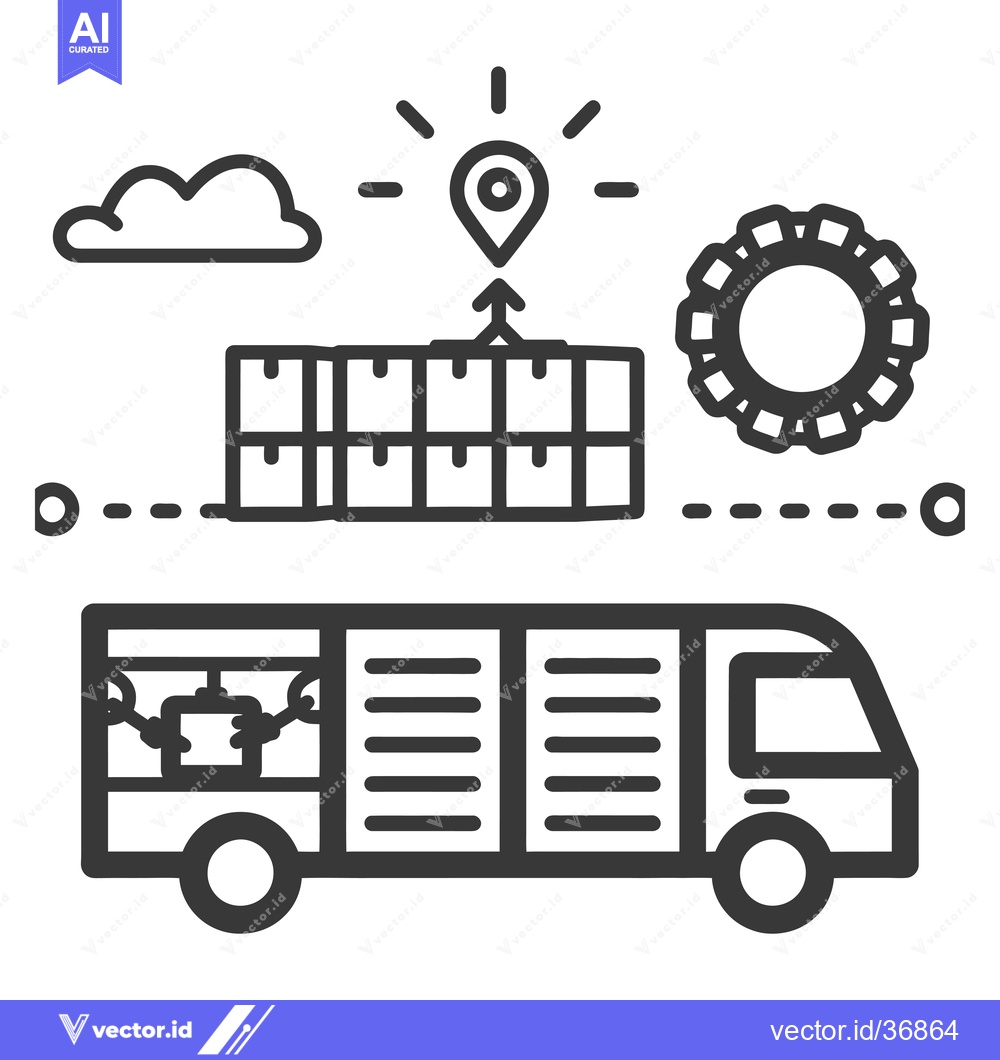 Premium Vector dari Delivery Truck with Stacked Boxes, Location Pin, and Gear