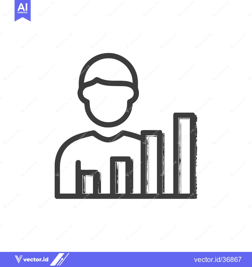Premium Vector of Man and Rising Bar Graph Icon with Grunge Texture, Business Analytics