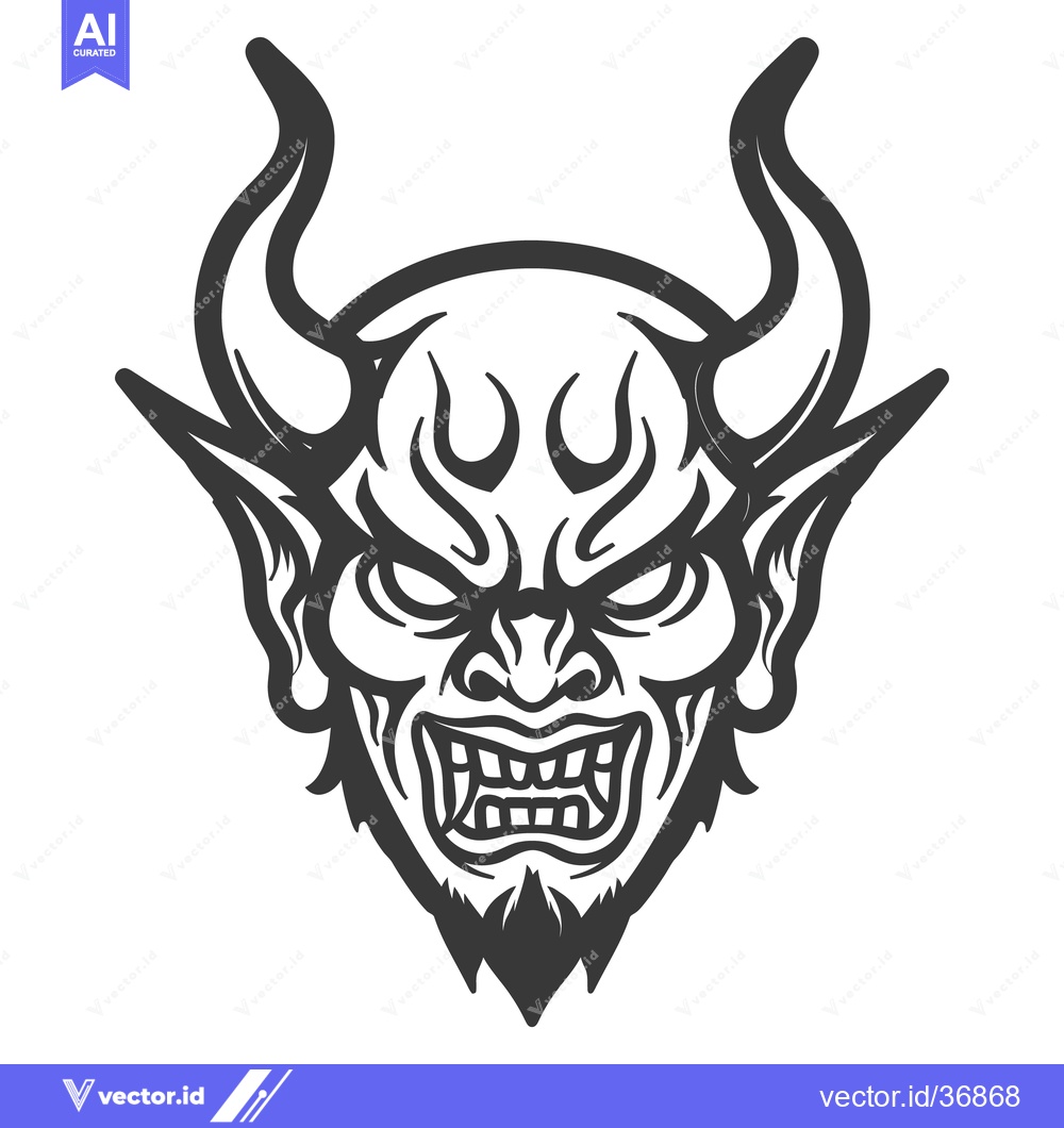 Premium Vector dari A detailed illustration of a devil head with horns and sharp features