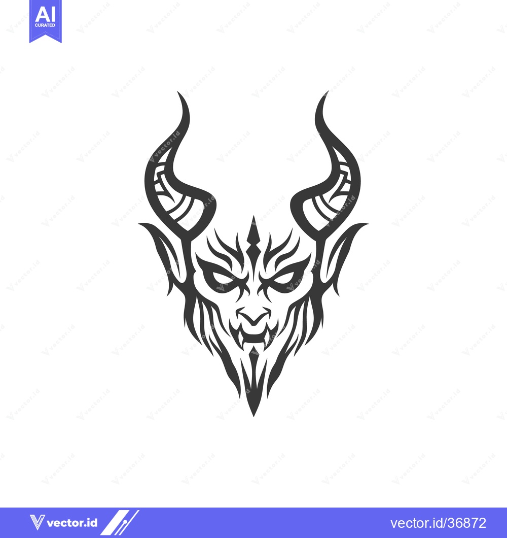Premium Vector of A demonic illustrated head with horns and sharp features depicted