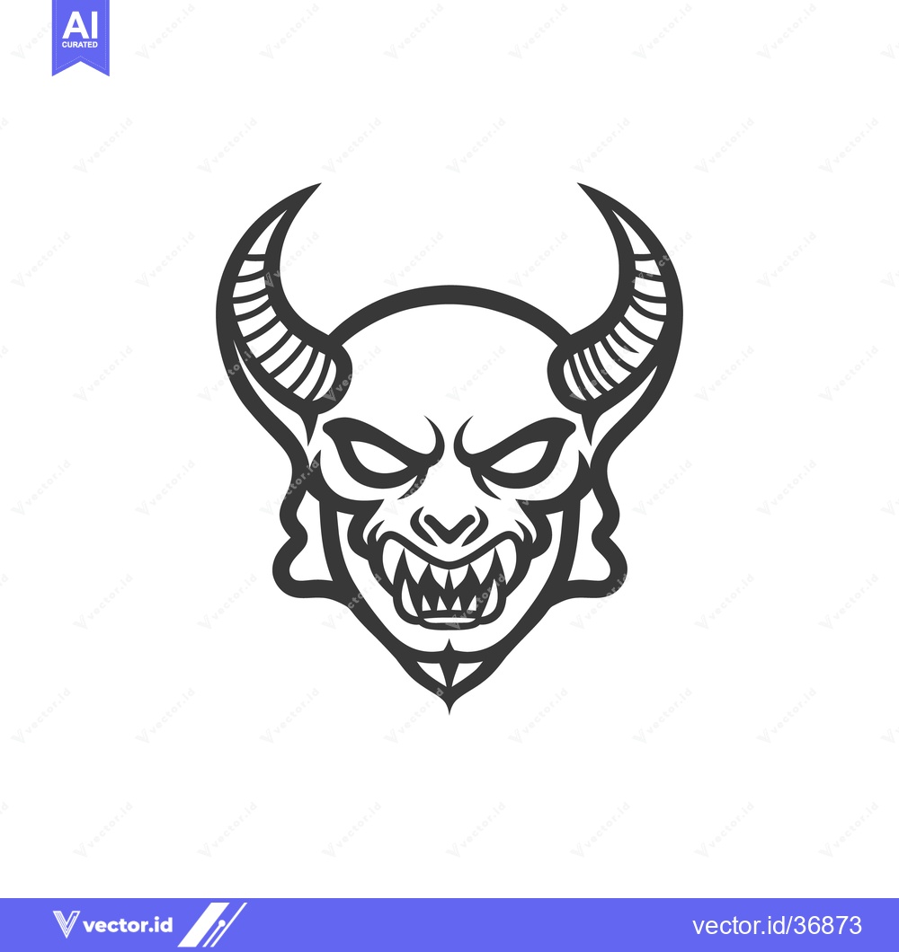 Premium Vector dari A menacing demon head with sharp teeth and curved horns