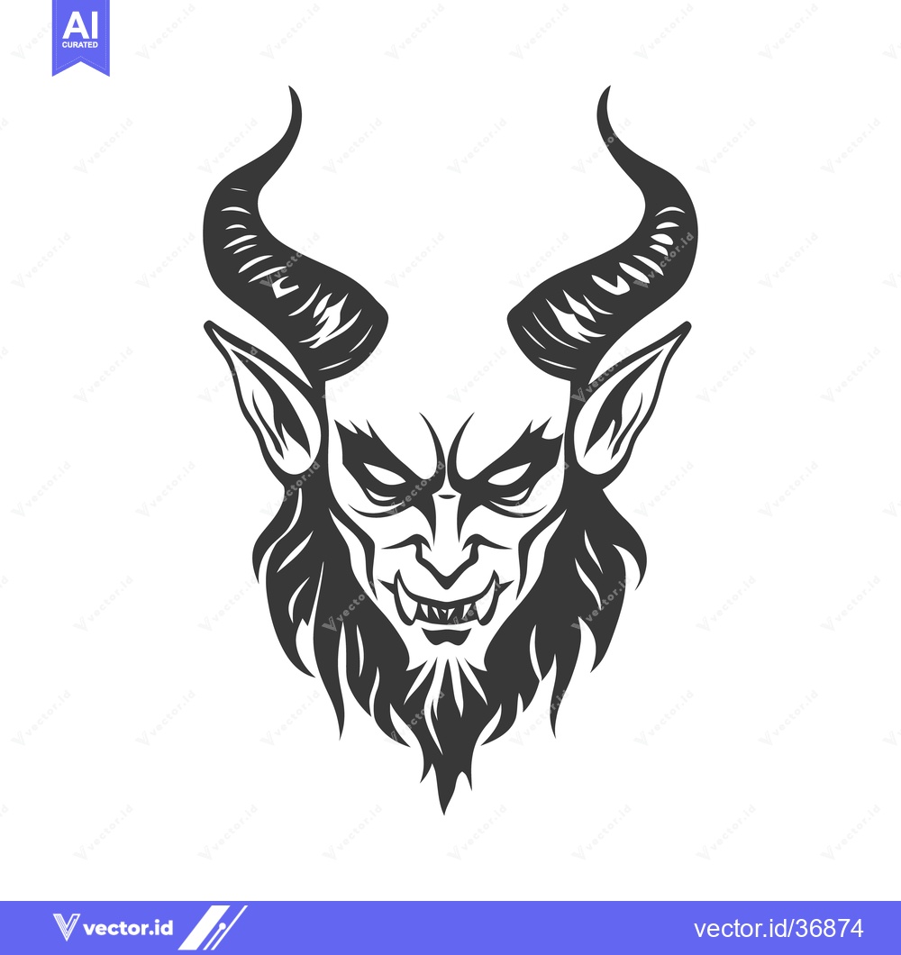 Premium Vector dari A detailed illustration of a horned demon with sharp teeth
