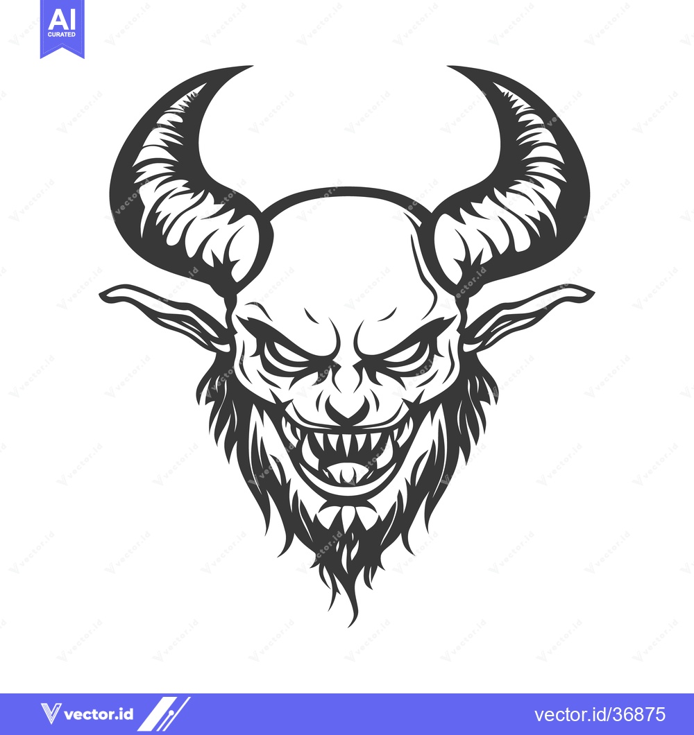 Premium Vector of A scary black horned demon head with intense angry expression