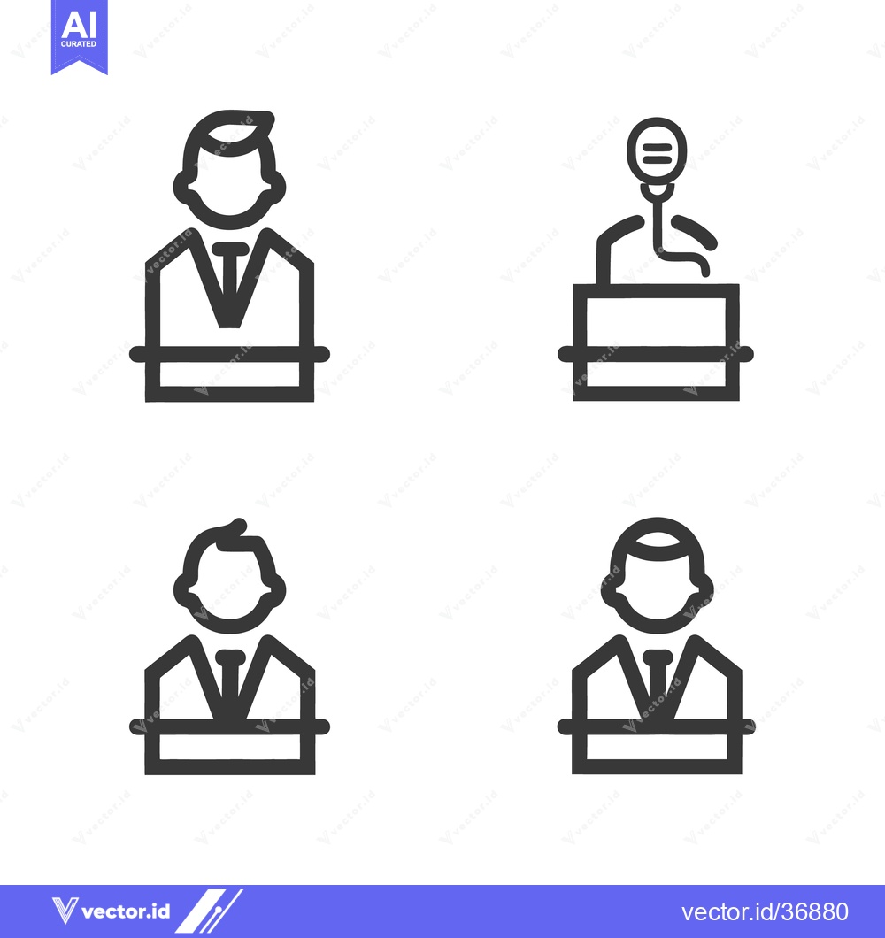 Premium Vector of Simple black outline icons depicting people and a speaking podium