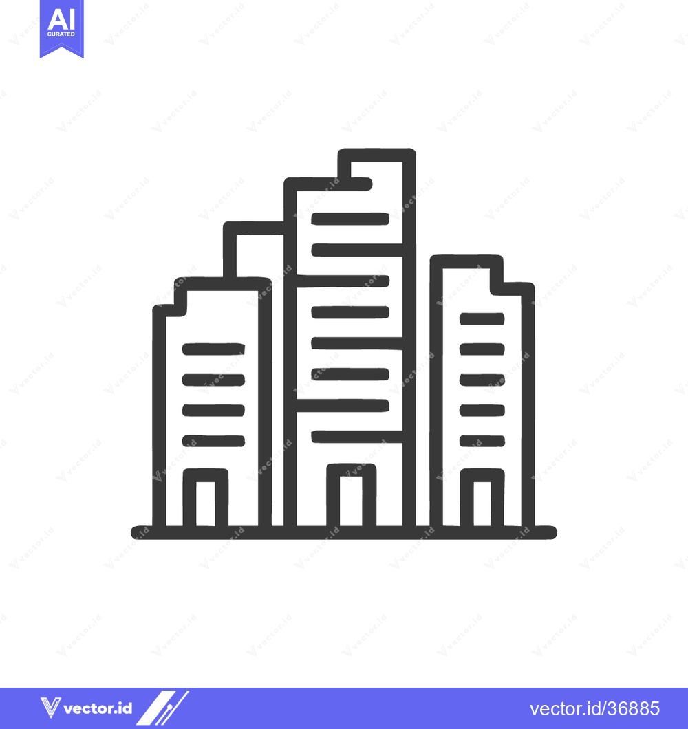 Premium Vector of Minimalist Cityscape Icon: Three Buildings in Linear Style