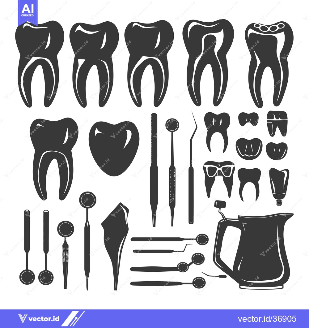Premium Vector dari Dental Care Set with Teeth, Tools, and Equipment