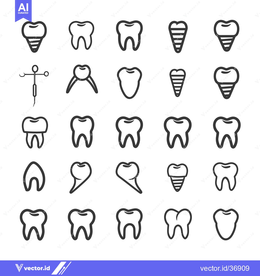 Premium Vector dari Dental Icon Set Representing Different Types of Teeth and Dental Tools