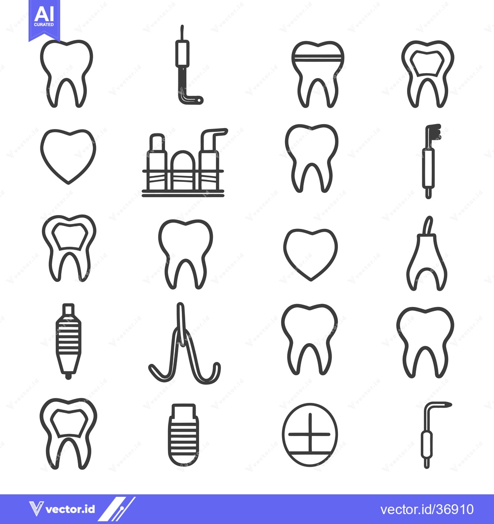 Premium Vector dari Dental Icons Set with Tooth, Heart, and Tools Illustrations