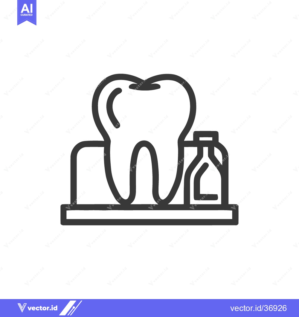 Premium Vector of Dental Care Icon: Tooth, Mouthwash, and Hygiene on a Shelf, Line Art