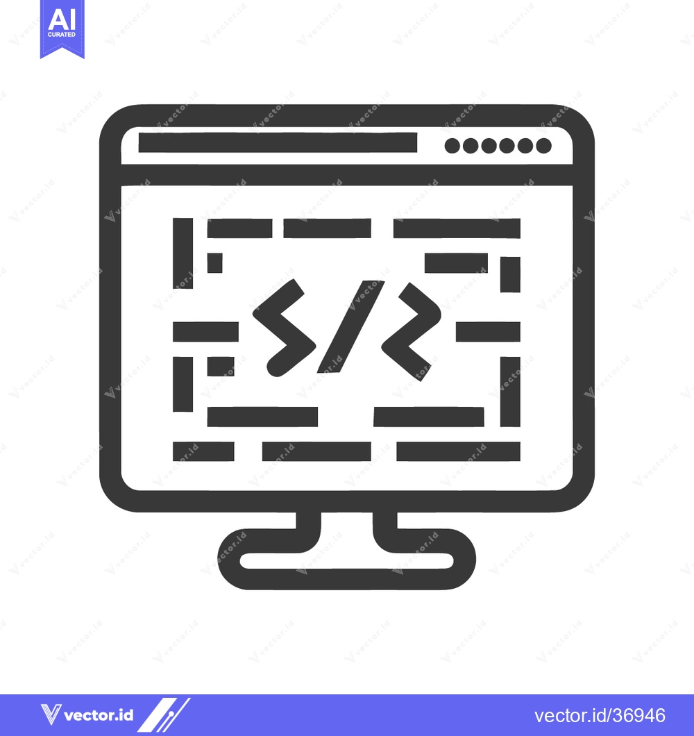 Premium Vector of Minimalist Computer Screen Icon Displaying Code Snippet in Gray Outlin