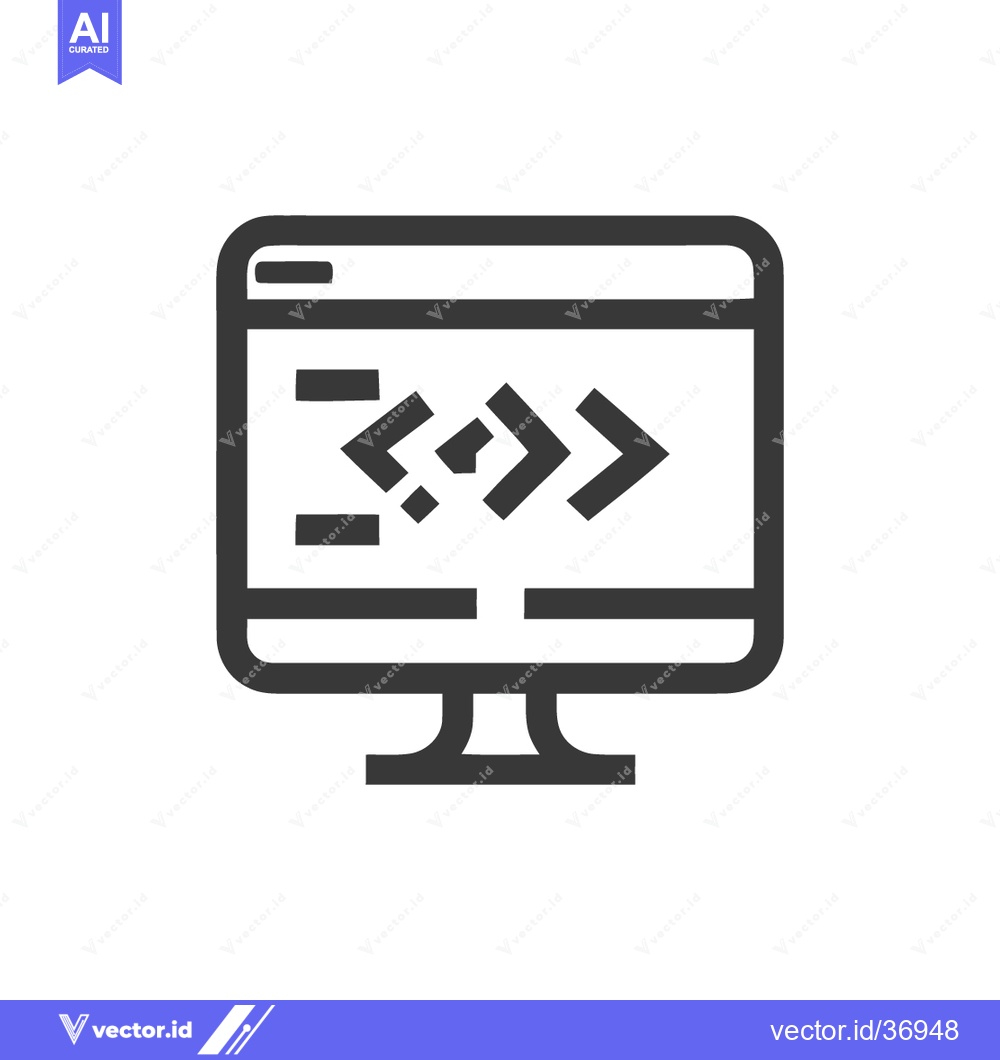Premium Vector dari Minimalist Computer Icon Displaying Code Snippet, Dark Gray Outline on