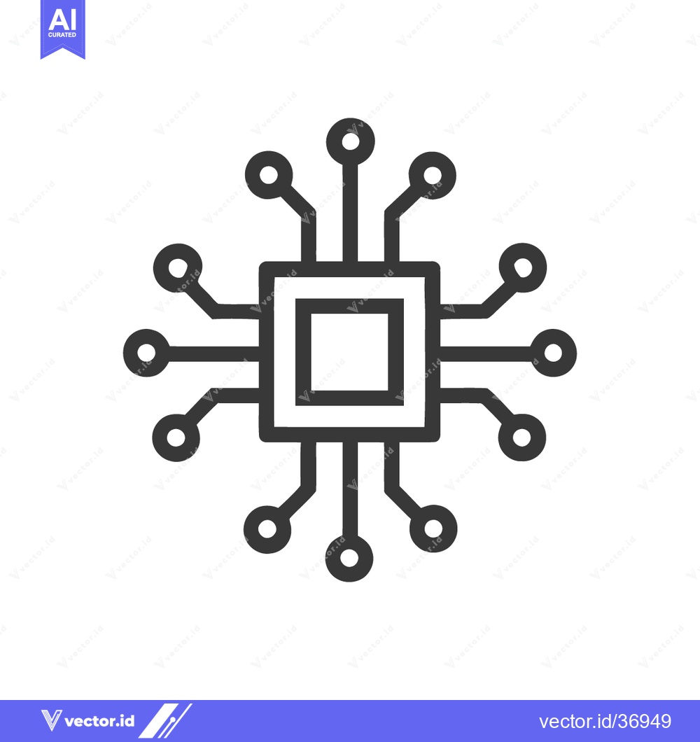 Premium Vector dari Minimalist Microchip Icon: Square Core with Circular Nodes and Connect