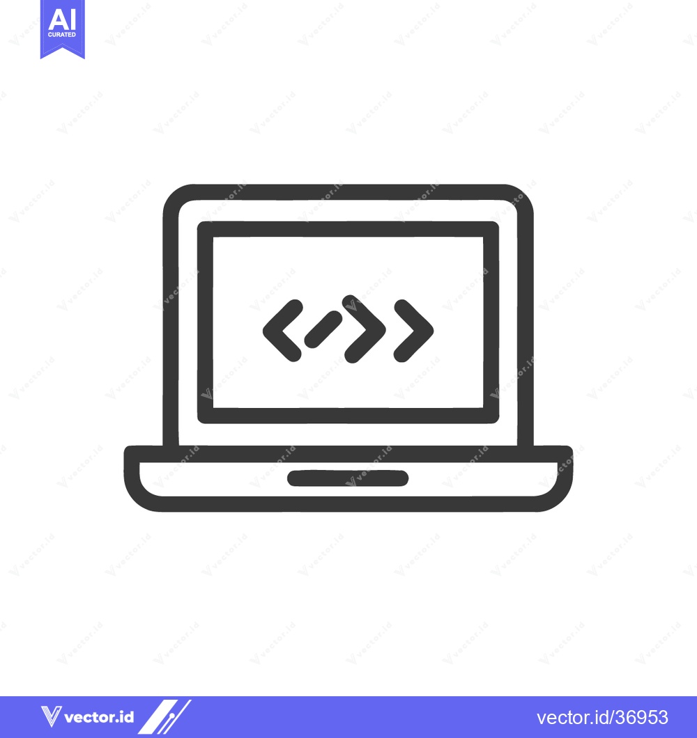 Premium Vector dari Laptop with Code Symbols: Clean Line Art for Software Development