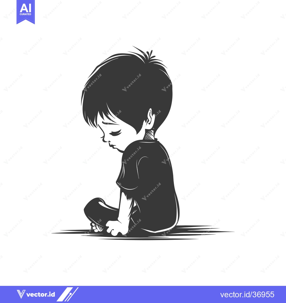 Premium Vector of Depressed Boy Sitting with His Head Down