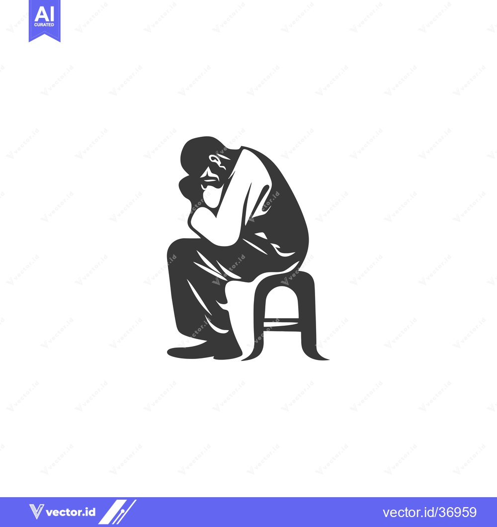 Premium Vector dari Depressed man sitting on a stool with his head in his hands