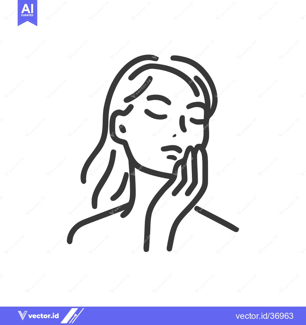 Premium Vector of Minimalist Line Art: Woman in Thoughtful Pose with Hand on Face