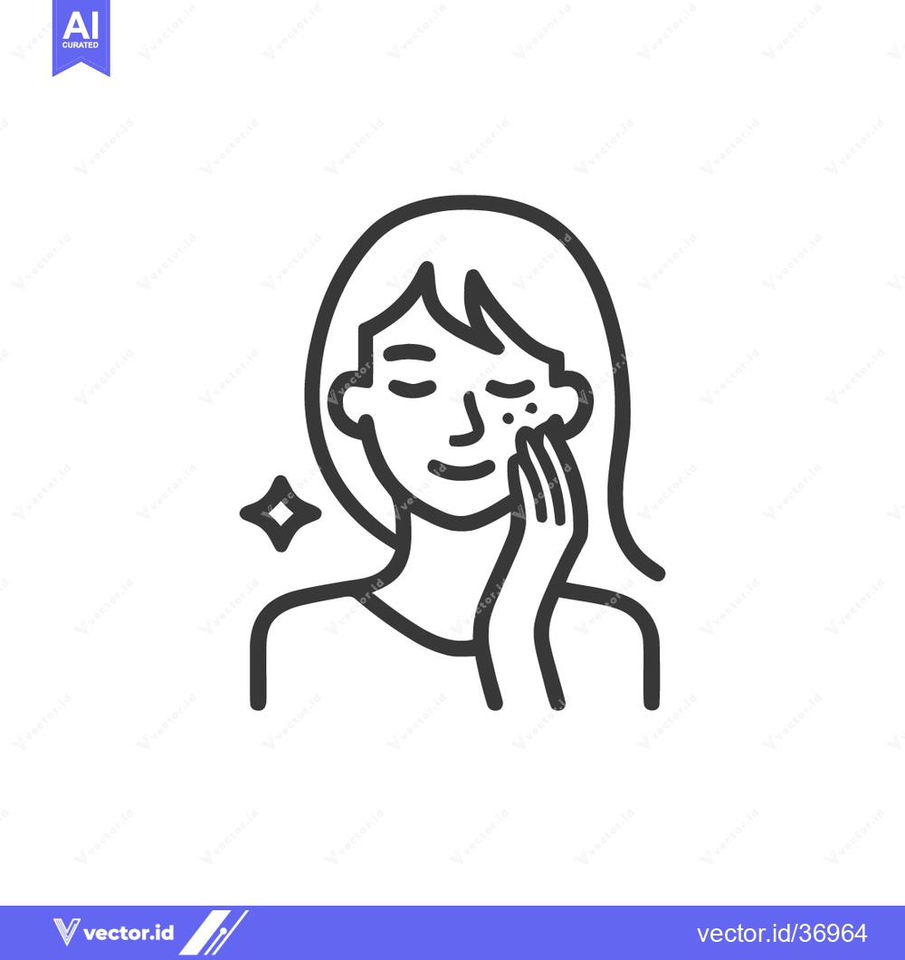 Premium Vector of Minimalist Line Art: Woman Applying Skincare with Sparkle