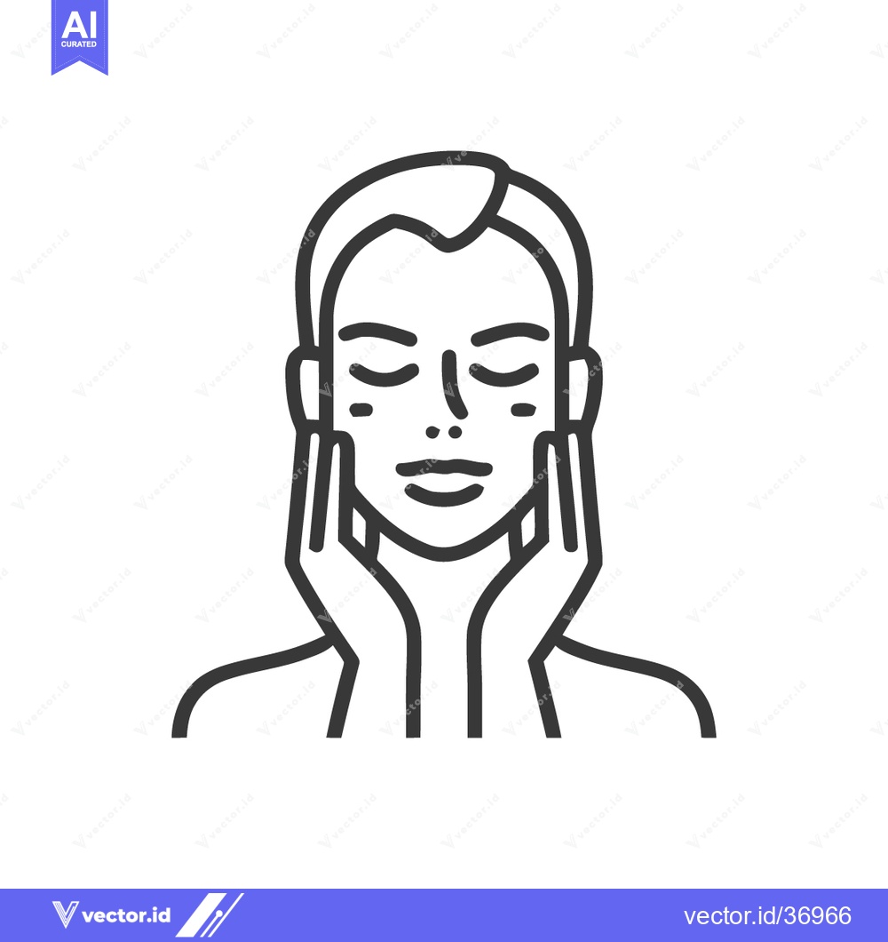 Premium Vector dari Minimalist Line Art: Woman's Face with Hands, Skincare Routine, Closed