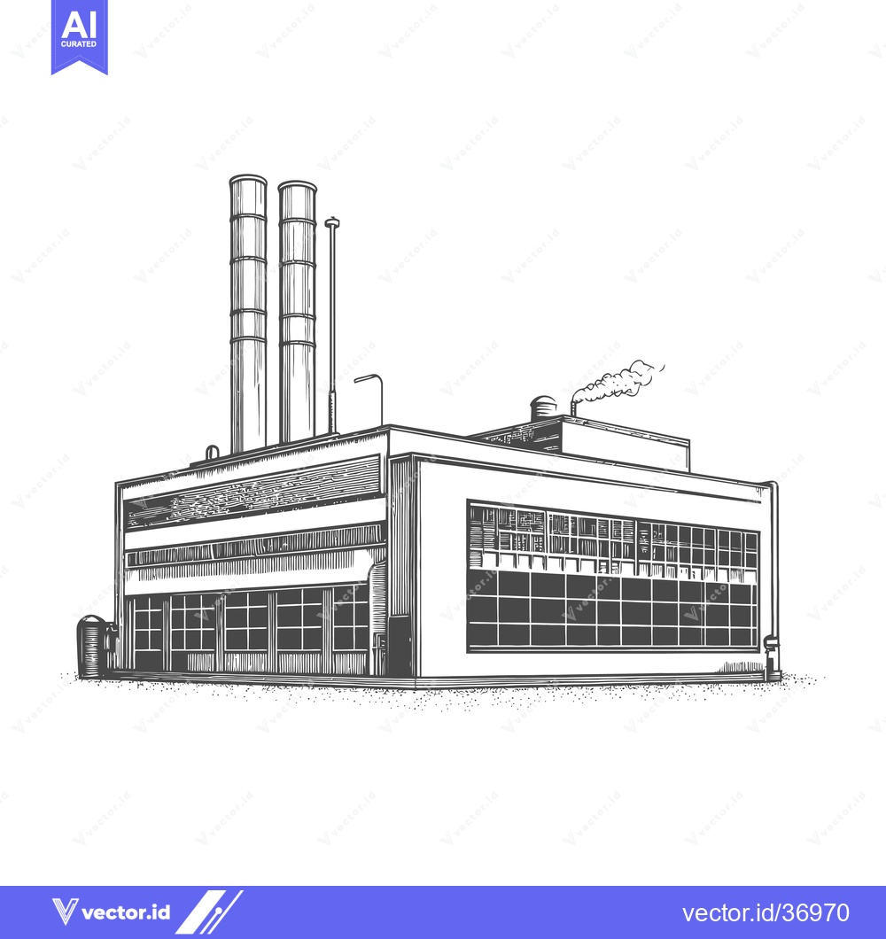 Premium Vector of Industrial Factory Building with Tall Smoke Stacks
