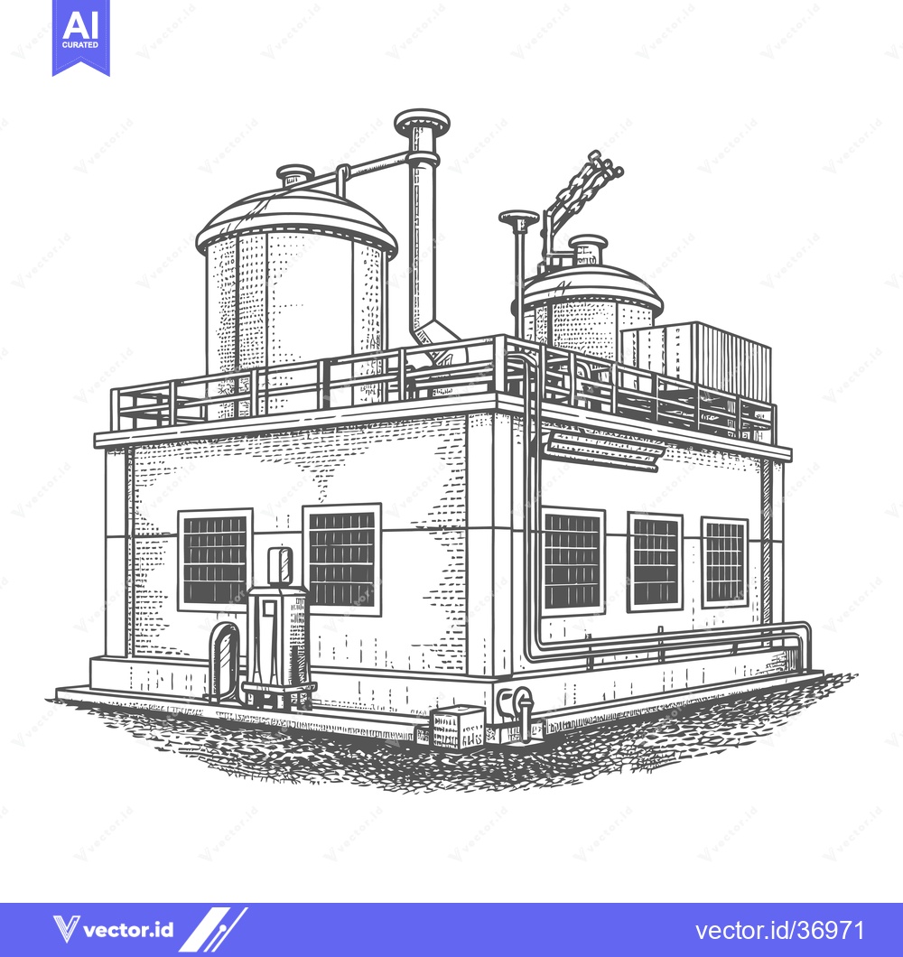 Premium Vector dari Industrial Building With Large Storage Tanks And Pipes