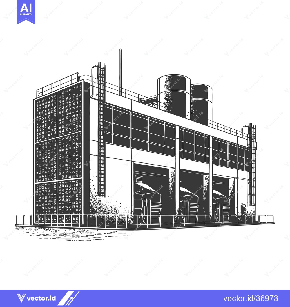 Premium Vector of Industrial Building Exterior Architectural Sketch