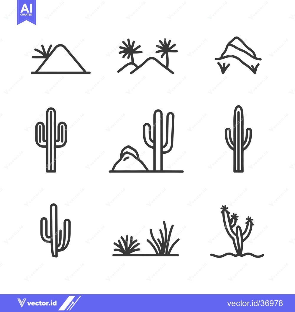 Premium Vector dari Desert Landscape and Cactus Icons Set