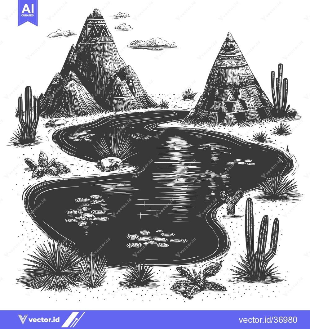 Premium Vector dari Desert Landscape with Tepees and Water Source