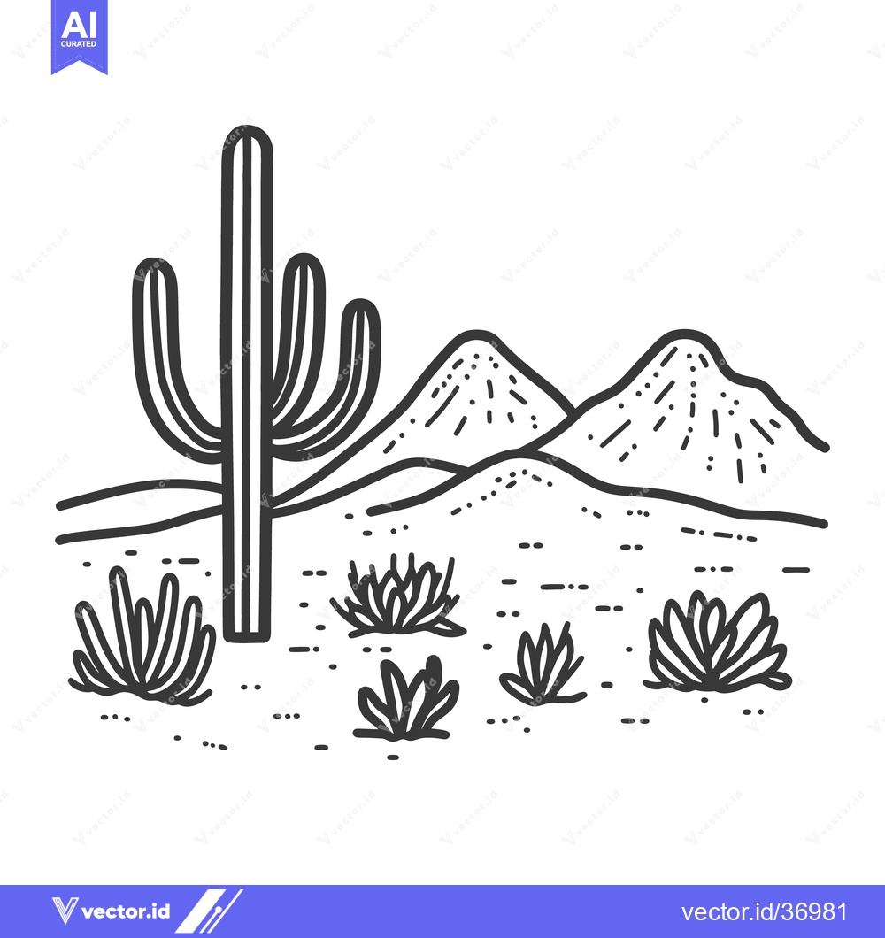 Premium Vector dari A desert landscape depiction including cactus and distant mountainous