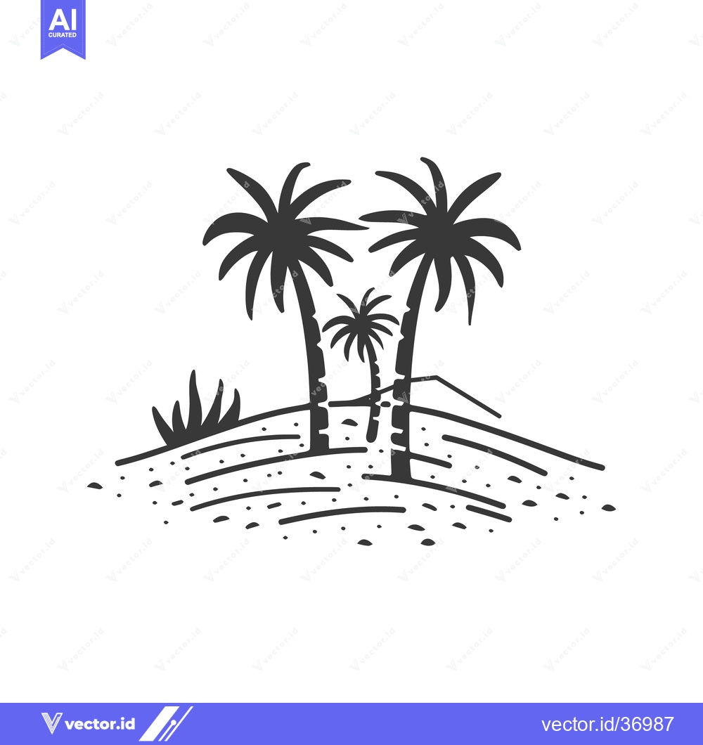 Premium Vector of Silhouetted palm trees and scrub growing on a small hill