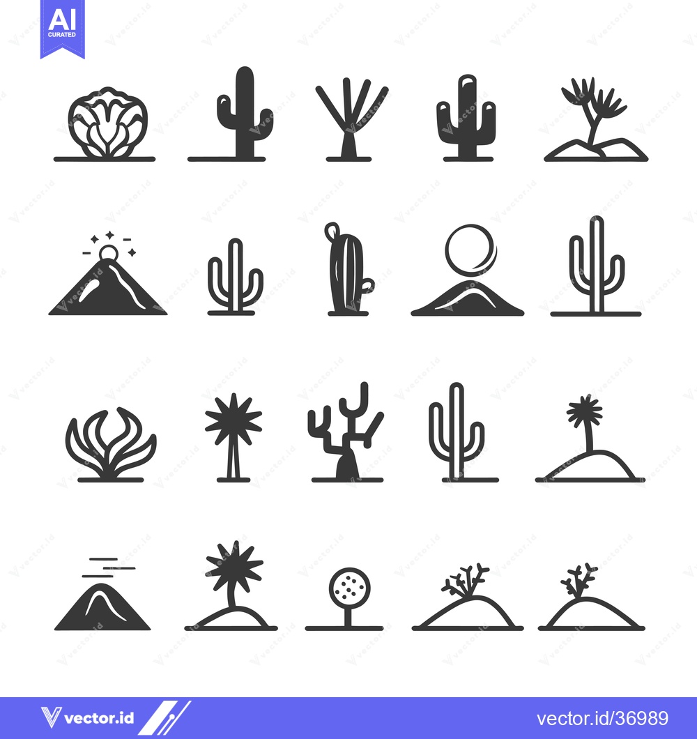Premium Vector of Desert Plants and Landscapes Icon Set