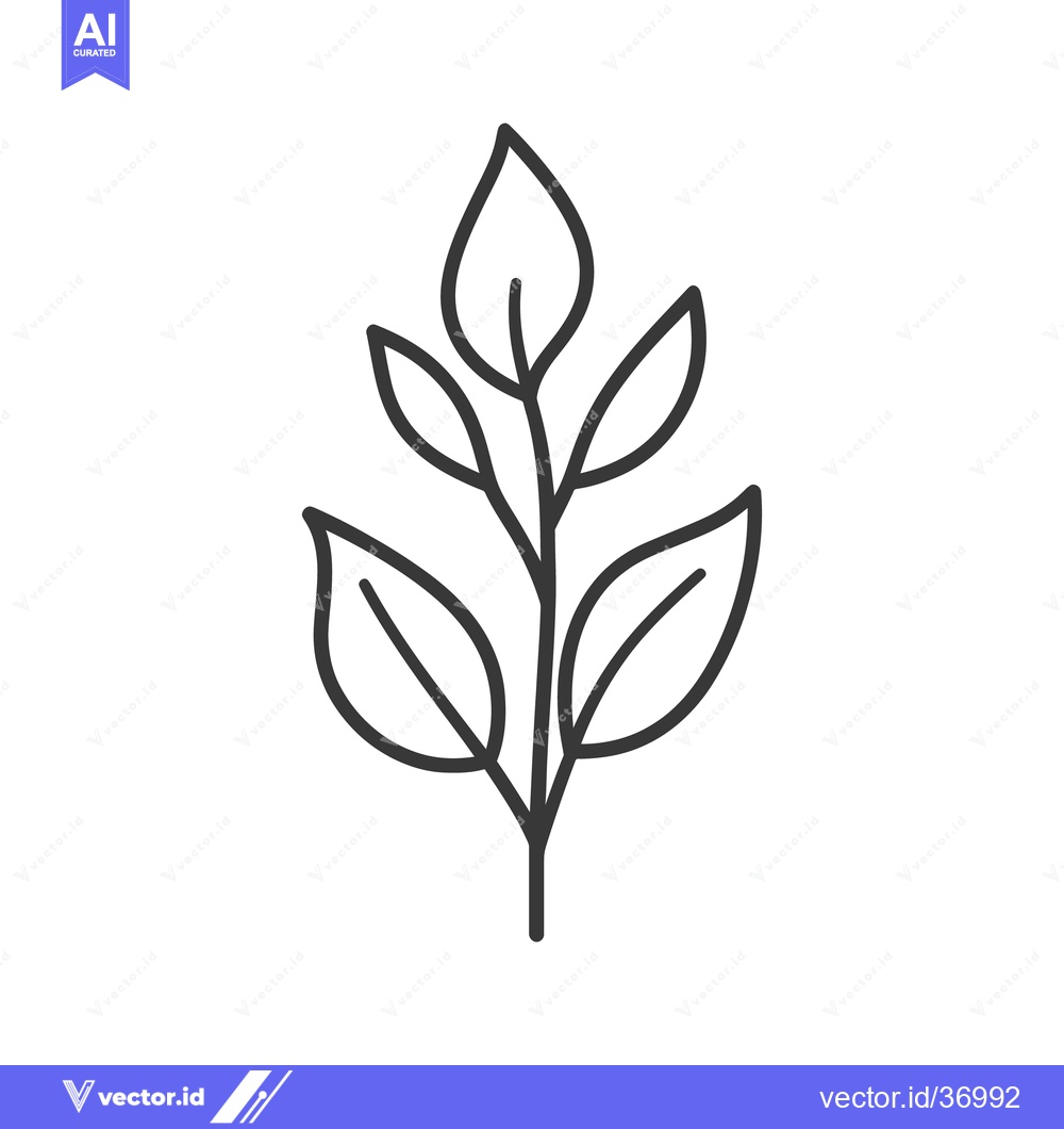 Premium Vector dari Simple black line drawing of a leafed plant stem