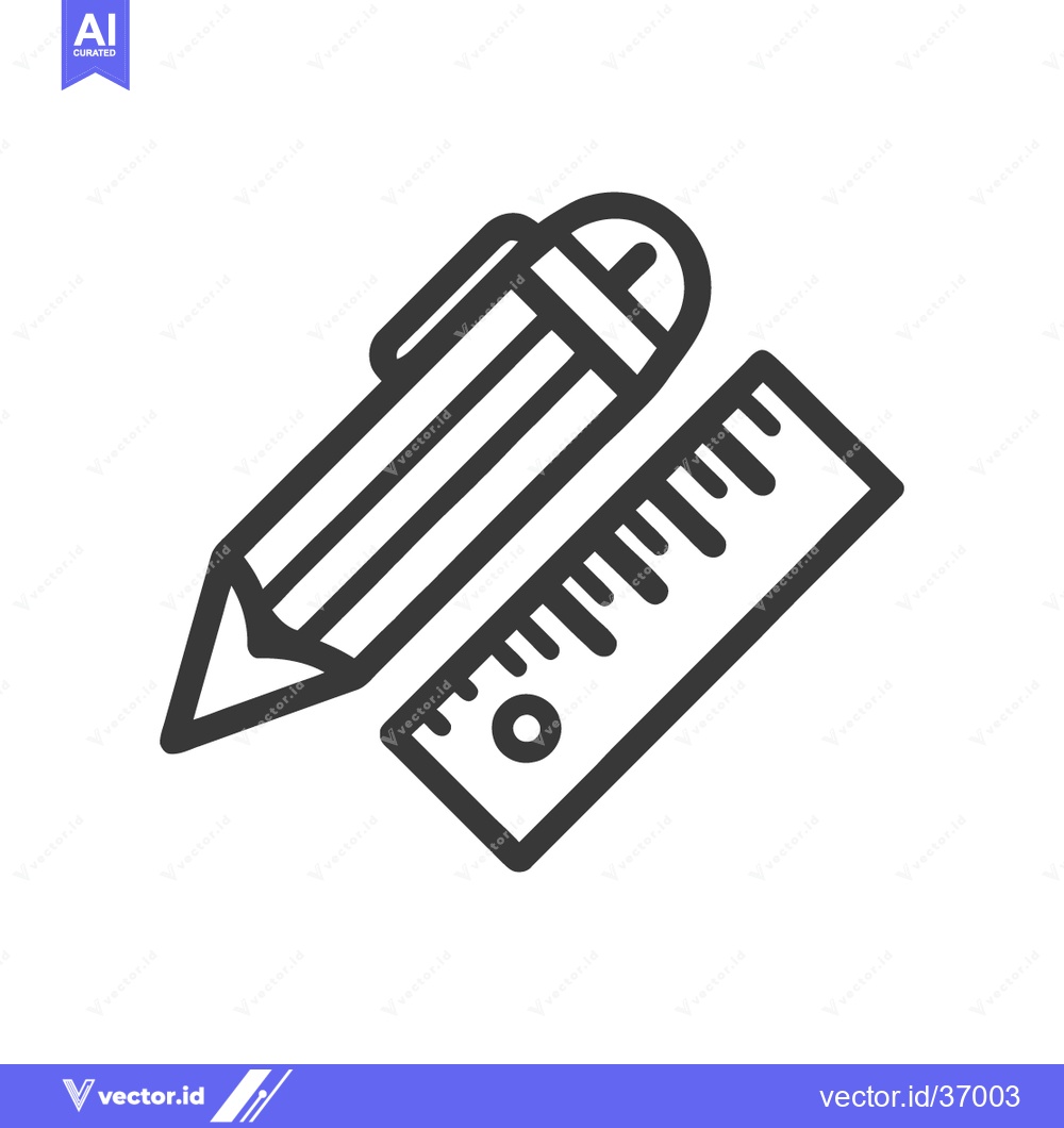 Premium Vector of Minimalist Icon: Pencil and Ruler, Design Tools, Black Outline on Whit