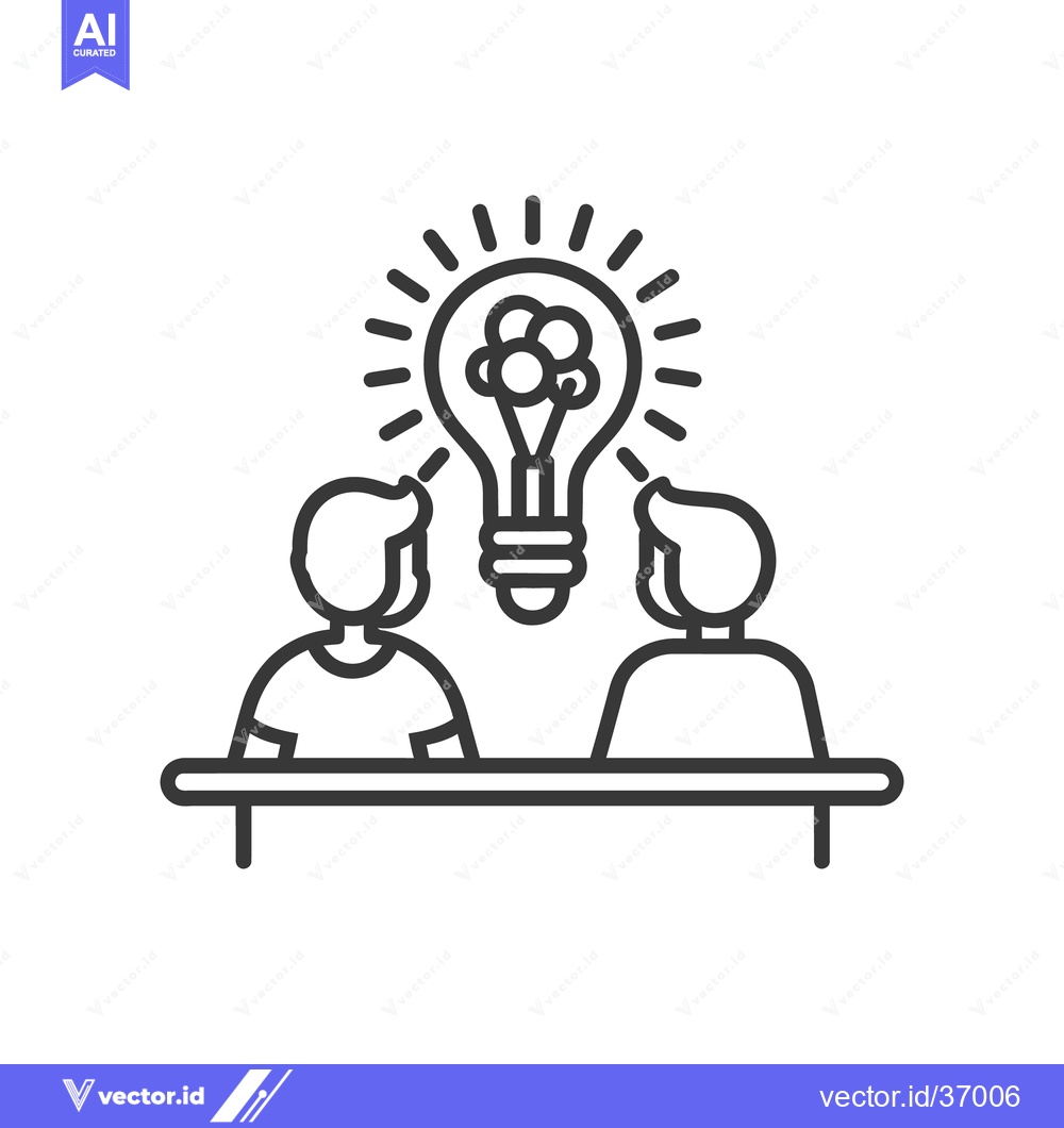 Premium Vector of Two people brainstorming with a glowing light bulb idea