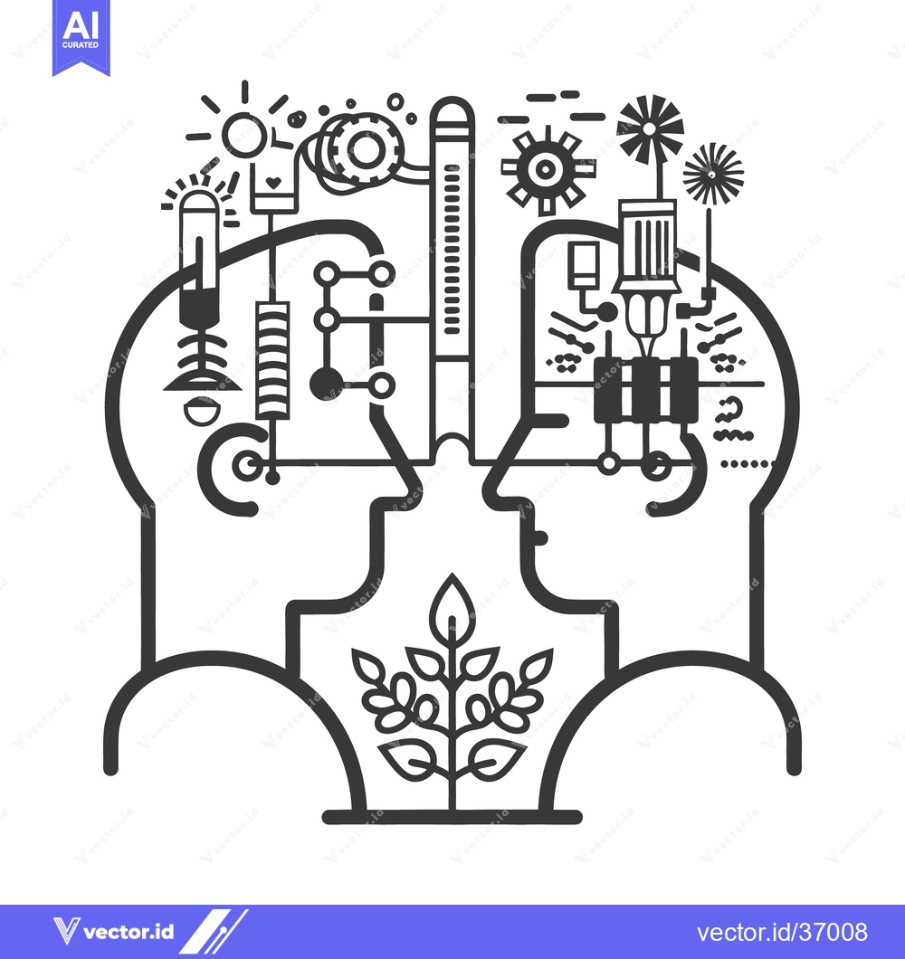 Premium Vector dari A black and white illustration shows shared cognitive processes betwee