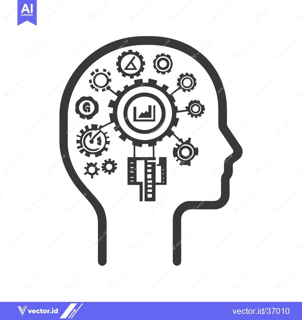 Premium Vector dari An illustration of a human brain filled with cogwheel machinery
